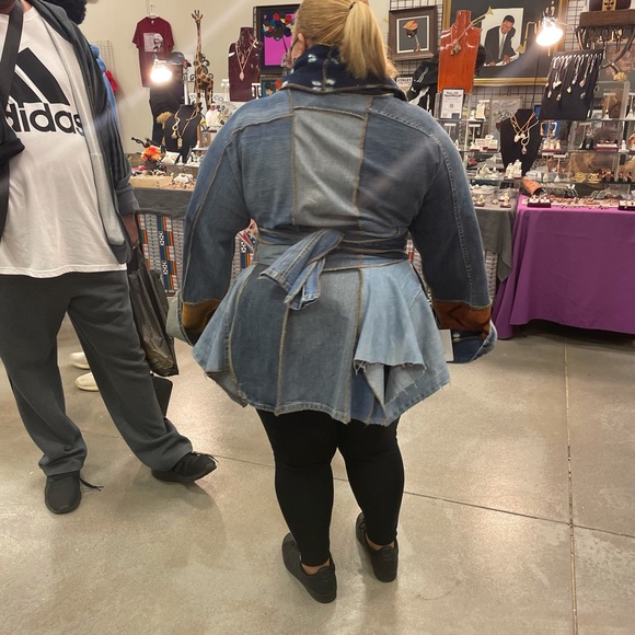 Denim and Leather Wrap Jacket - Picture 2 of 3